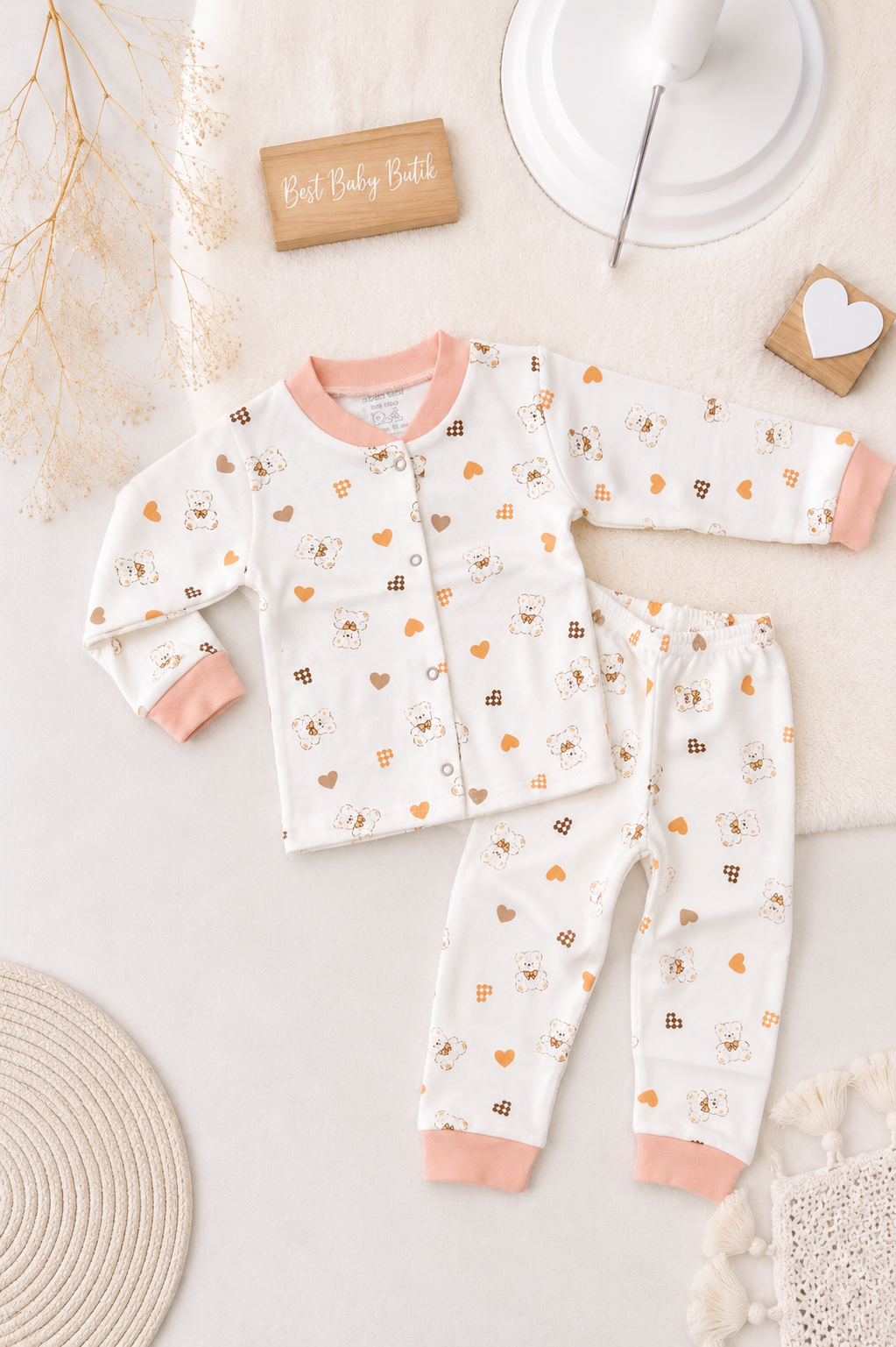 بيجامة قطن كبسات دب