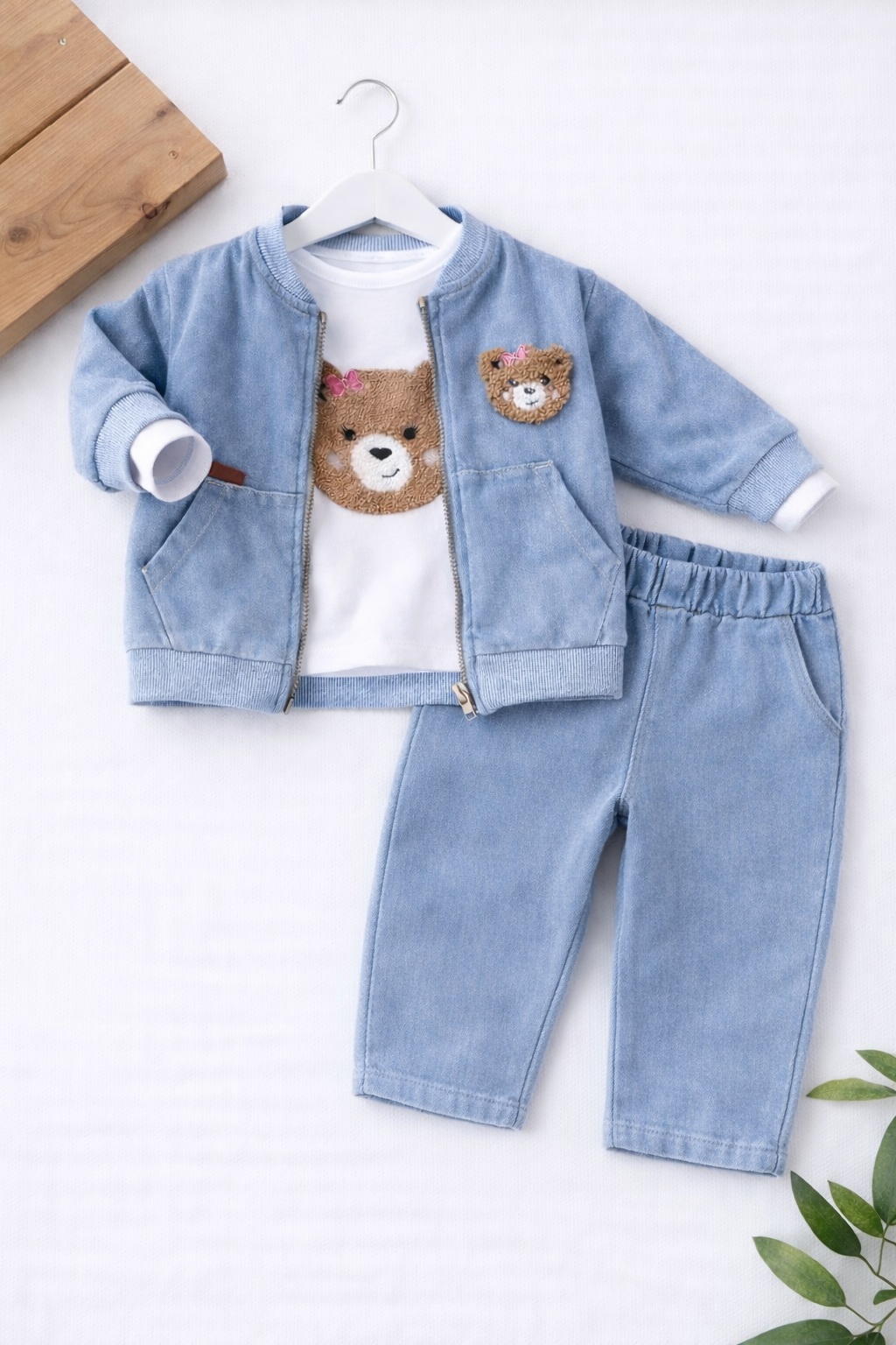 طقم جينز دب بناتي – 3 قطع