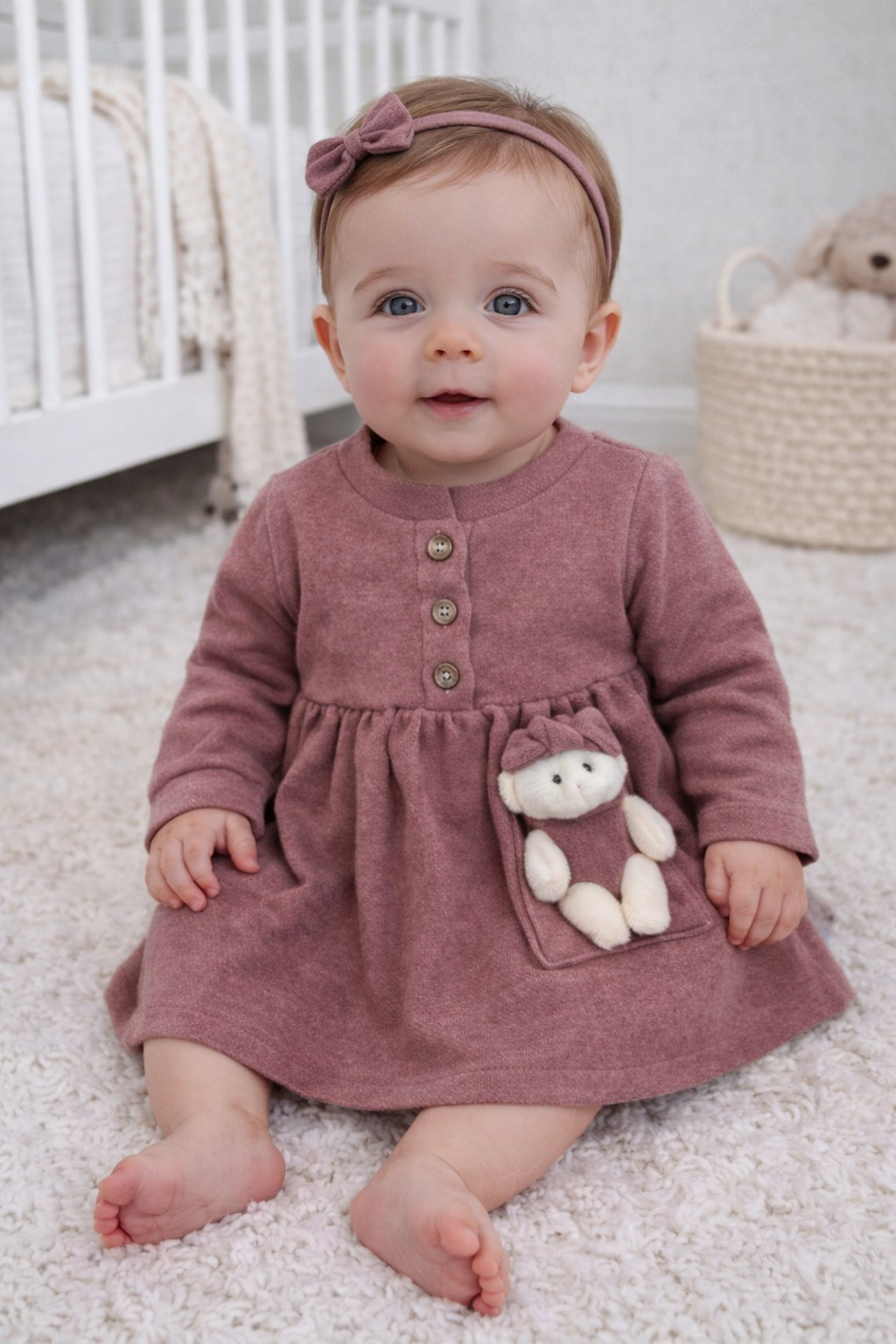 فستان بيبي مخمل دب