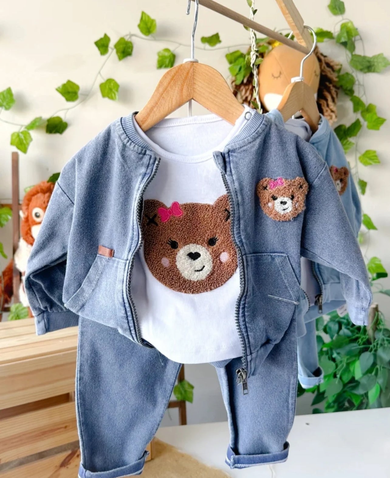 طقم جينز دب بناتي – 3 قطع