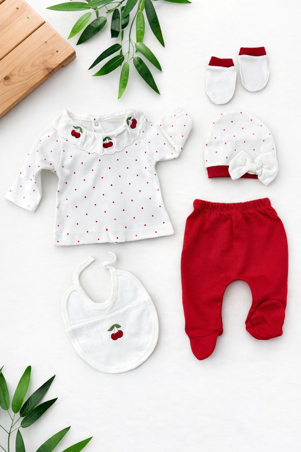 🍒 طقم بيبي ربيعي قطن – 5 قطع