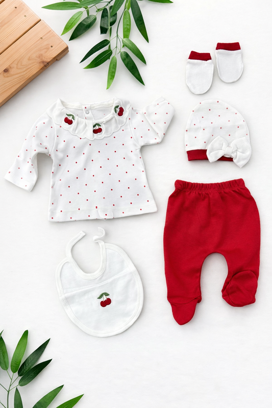 🍒 طقم بيبي ربيعي قطن – 5 قطع