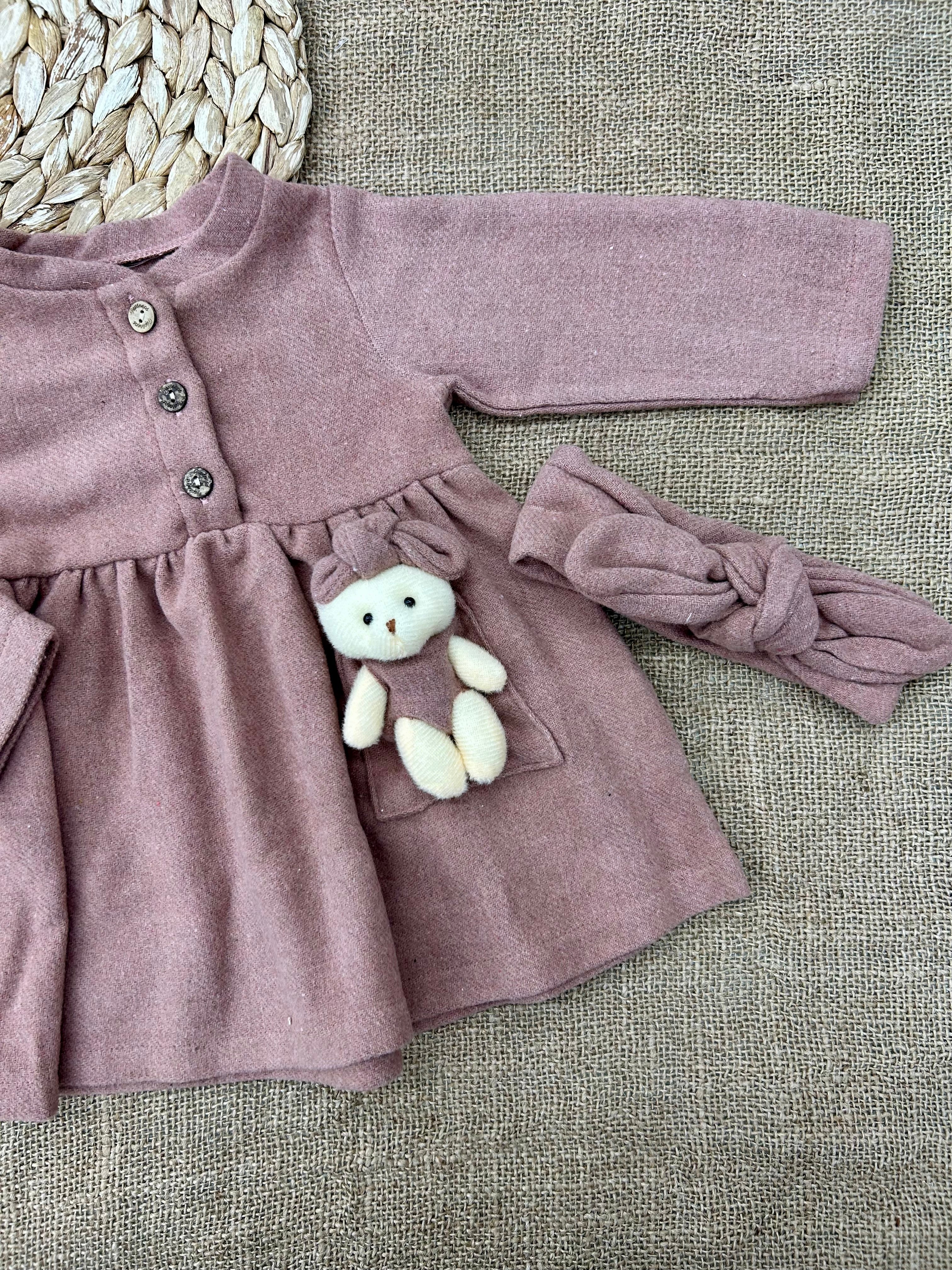 فستان بيبي مخمل دب