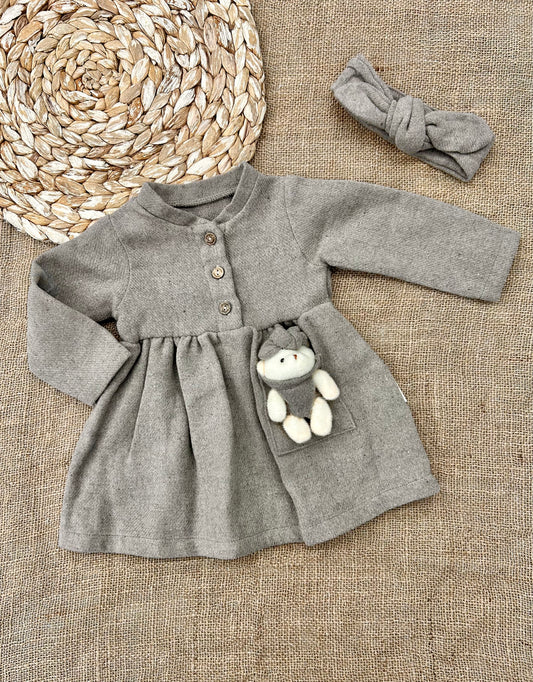 فستان بيبي مخمل دب