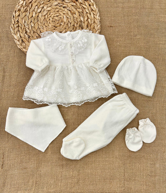 طقم مخمل 5 قطع دانتيل