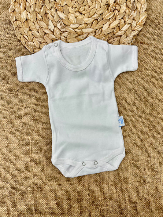 تبان نص كم ابيض قطن. ١٠٠٪ مع كبسات عند الرقبة